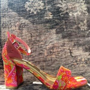 C. Wonder Pink and Orange Block Heel Sandals